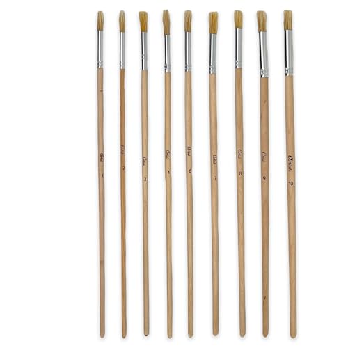 Pinsel Set Künstlerpinsel Schulpinsel zum Malen für Leinwand mit Acrylfarben Ölfarben Aquarellfarben, Malpinselset mit Holzgriffen (10 Stück runde Borstenpinsel) von MIJOMA