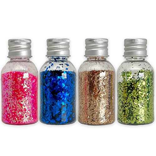 Schimmernder Glitzerpuder Glitzer-Pulver zum Basteln und Verzieren von Karten, hohe Reflexion, bunter Glitter für Kunsthandwerk Wandgestaltung Dekorationen (rosa blau gold grün, 4x14g) von MIJOMA