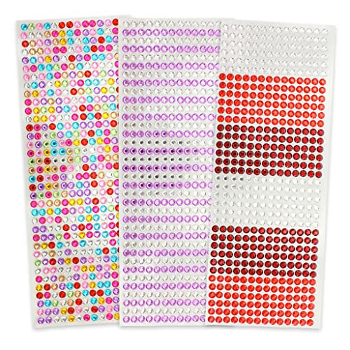 Set Diamond Sticker Glitzersteine Schmucksteine selbstklebend, Acryl Kristall Diamanten zum Aufkleben, Basteln und Gestalten (1512 Stück - rund - mehrfarbig) von MIJOMA