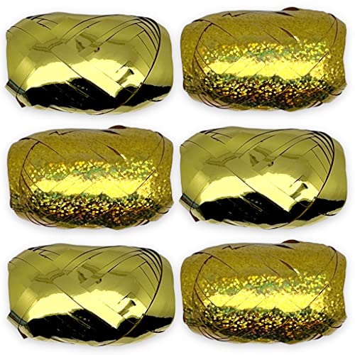 Set Ringelband Polyband Geschenk-Band Geschenkschleifen zum Basteln und Verpacken - glänzend & matt sortiert (6 Rollen Geschenkband je 10m, Gold) von MIJOMA