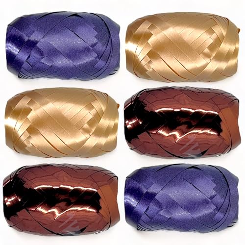 Set Ringelband Polyband Geschenk-Band Geschenkschleifen zum Basteln und Verpacken - glänzend & matt sortiert (blau - braun - kupfer, 6 Rollen Geschenkband je 10m) von MIJOMA