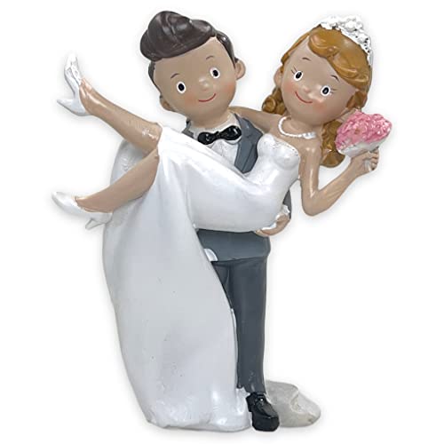 Tortenfigur Hochzeit Brautpaar Tortenaufsatz Tortendeko Hochzeitspaar für Torte Cake-Topper Hochzeitstorte, Dekofigur Hochzeitspaar Wedding Trauung (Comicstyle Honeymoon) von MIJOMA