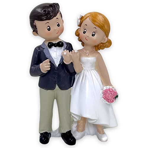 Tortenfigur Hochzeit Brautpaar Tortenaufsatz Tortendeko Hochzeitspaar für Torte Cake-Topper Hochzeitstorte, Dekofigur Hochzeitspaar Wedding Trauung (Comicstyle Smile mit Ring) von MIJOMA