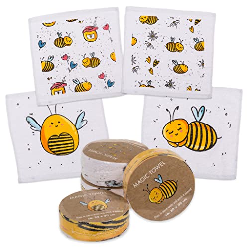 MIK funshopping Set Magischer-Waschlappen Zaubertuch Zauberhandtuch, Mitgebsel Kindergeschenk Tombola (4er Set Fleißige Bienen) von MIK funshopping