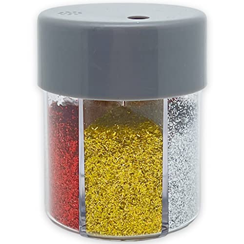 Schimmernder Glitzerpuder Glitzer-Pulver zum Basteln und Verzieren von Karten, bunter Glitter für Dekoration (Gold-Silber-Rot Glitter und Sterne 80g Streudose) von MIK funshopping