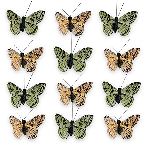 Deko-Schmetterlinge mit Clip zur farbenfrohen Dekoration (12-teiliges Set, apricot-lindgrün) von MIK funshopping