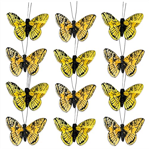Deko-Schmetterlinge mit Clip zur farbenfrohen Dekoration (12-teiliges Set, gelb-apricot) von MIK funshopping