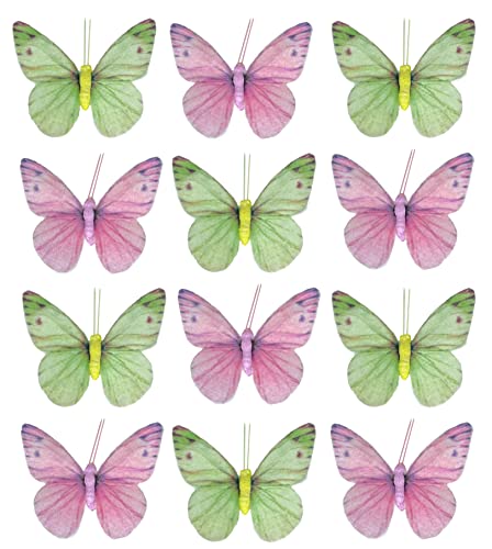 Deko-Schmetterlinge mit Clip zur farbenfrohen Dekoration (12-teiliges Set, grün-pink) von MIK funshopping