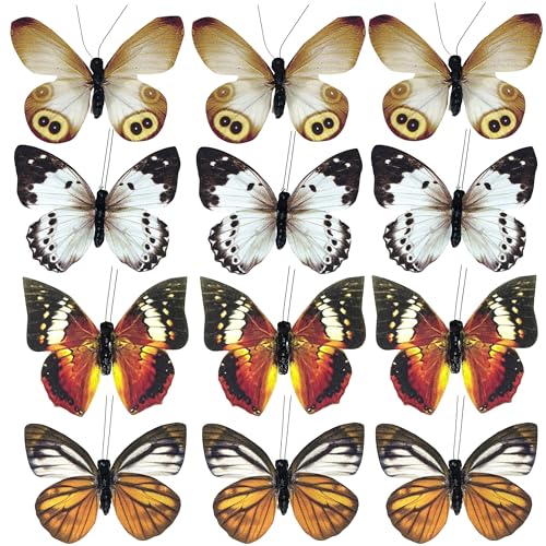 Deko-Schmetterlinge mit Clip zur farbenfrohen Dekoration (12-teiliges Set, orange-rot-schwarz) von MIK funshopping