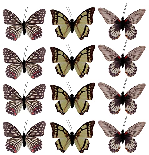 Deko-Schmetterlinge mit Clip zur farbenfrohen Dekoration (12-teiliges Set, weiß-gelb-schwarz) von MIK funshopping