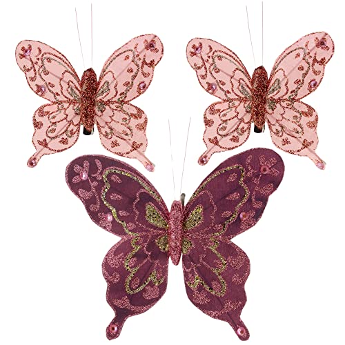 Deko-Schmetterlinge mit Clip zur farbenfrohen Dekoration (3-teiliges Set, violett-Rose) von MIK funshopping
