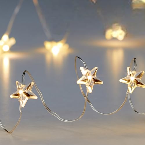 MIK funshopping LED Micro Draht-Lichterkette - Vielseitige Beleuchtung mit Timerfunktion, Batteriebetrieb, Filigran und Flexibel (20 LED Stern, warmweiß) von MIK funshopping