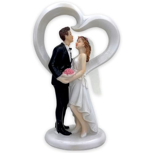 MIK funshopping Tortenfigur Brautpaar – handbemalte Hochzeitstorten-Topper aus Polyresin – Dekofiguren für Hochzeit, Trauung & Tisch (Küssend mit Herz) von MIK funshopping