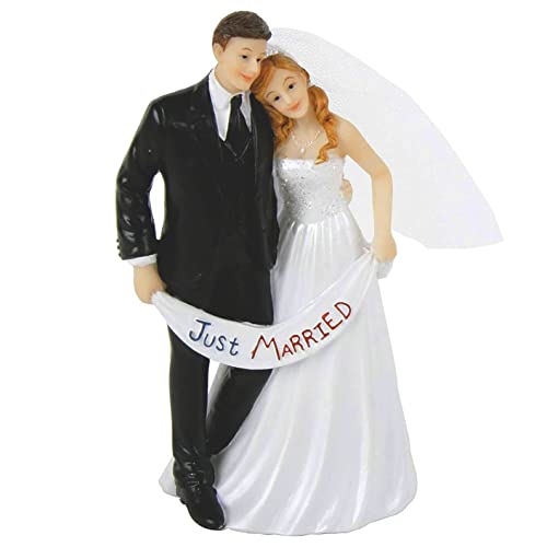 Tortenaufsatz, Tortenfigur, Dekofigur Brautpaar Hochzeitspaar Wedding Hochzeit Trauung Hochzeitstorte Cake-Topper (Just Married mit Banner) von MIK funshopping