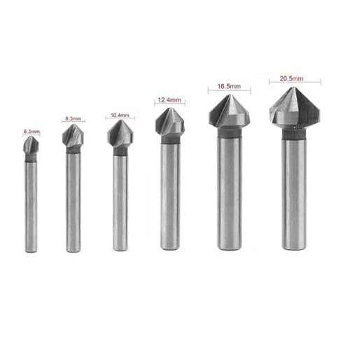 1/6-teiliges Bohrer-Set, Senkkopfbohrer, 3 Flöten, 6,3–20,5 mm, 90-Grad-Fase, Anfasen, Senker, Fräser, Bohrer(6PCS) von MIKFESPO