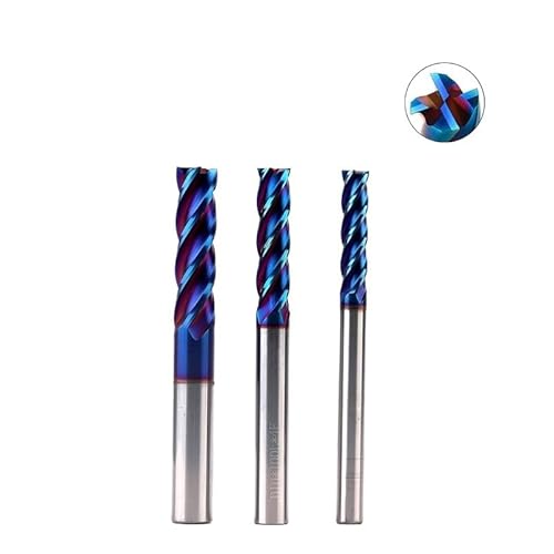 1 Stück HRC65 10 mm Schaftfräser, extra 100 mm, 150 mm, 4 Flöten, Vollhartmetall-Fat-Schaftfräser, gerader Schaft, blau beschichtetes Fräswerkzeug(D10x40x100L) von MIKFESPO
