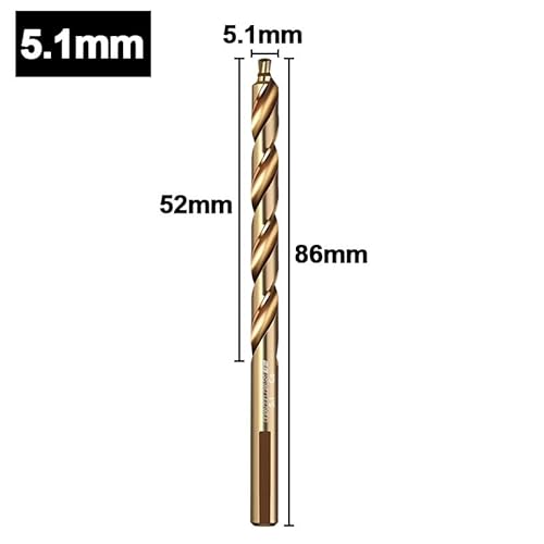 1 Stück Kobalt-Stufenspiralbohrer, M35 HSS-Bohrlochschneider mit geradem Schaft (3–13 mm) for Metall, Edelstahl, Eisen(5.1mm) von MIKFESPO