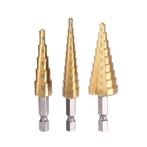 3 Stücke 3-12 4-12 4-20 MM HSS Gerade Geriffelte Pagode Stufenbohrer Stoffbeutel Sechskantschaft Reibahle Bit Set Titanbeschichtetes Holz Metall Loch von MIKFESPO