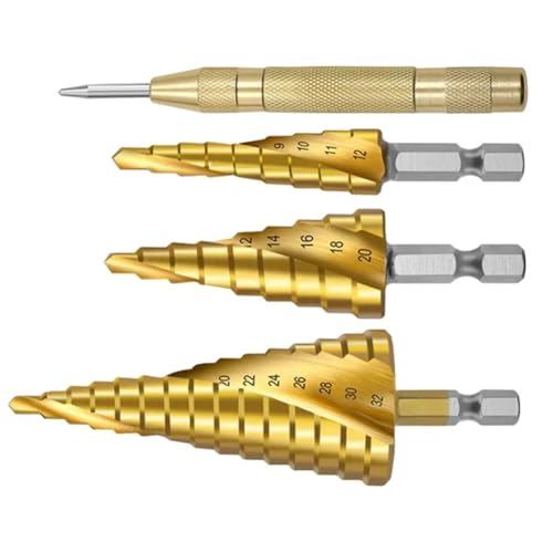 4 Stücke 4-12 4-32 4-20mm Gerade Spiralnut Stufenbohrer Lochschneider Bohren Holz Metall Lochschneider Kernkegel Bohrwerkzeuge von MIKFESPO