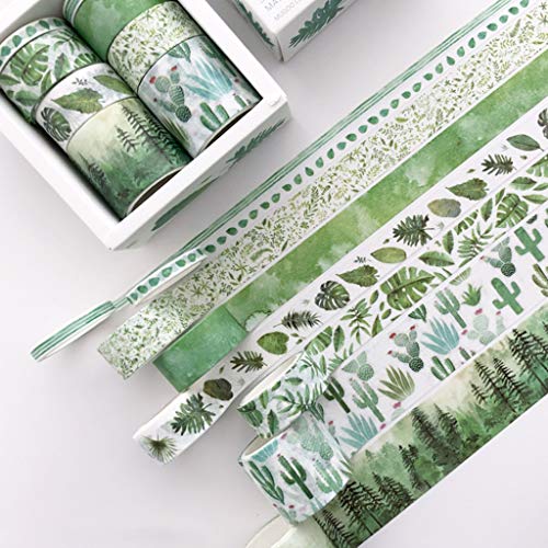 MIKI-Z 8Pcs grüne Blätter Kaktus Journal Washi Tape Klebeband DIY Scrapbooking Aufkleber Label Abdeckbänder von MIKI-Z