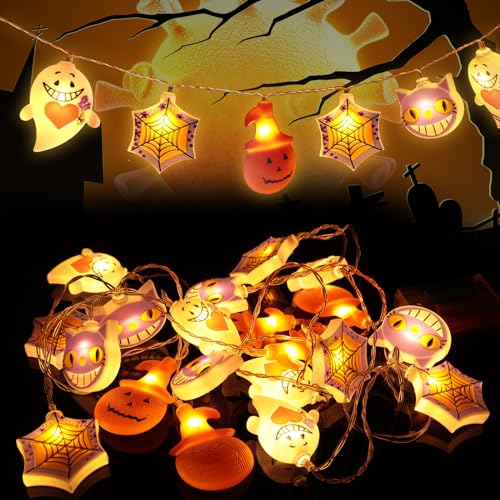 MILAIUN Halloween Deko Lichterkette, 1.5m 10 led Schnur Lichter, Halloween Dekoration Beleuchtung Halloween Lampe für Deko Outdoor Indoor (Vier buchstabierende Lichterketten) von MILAIUN