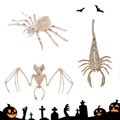 MILAIUN Halloween Skelett Dekorationen mit beweglichen Gelenken, gruselige Fledermaus-Skelett, simulierte Spinne, Halloween Requisiten Scary Tier Skelett für Halloween Dekoration 3pcs Set MILAIUN Halloween Skelett Dekorationen mit beweglichen Gelenken, gruselige Fledermaus-Skelett, simulierte Spinne, Halloween Requisiten Scary Tier Skelett für Halloween Dekoration 3pcs Set von MILAIUN