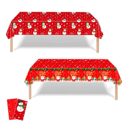 Weihnachten Plastik Tischdecke, 2er-Pack 137x274cm Rechteckige Partytischdecke für Weihnachten und Neujahr Party Dekoration (Schneeflocken) von MILAIUN
