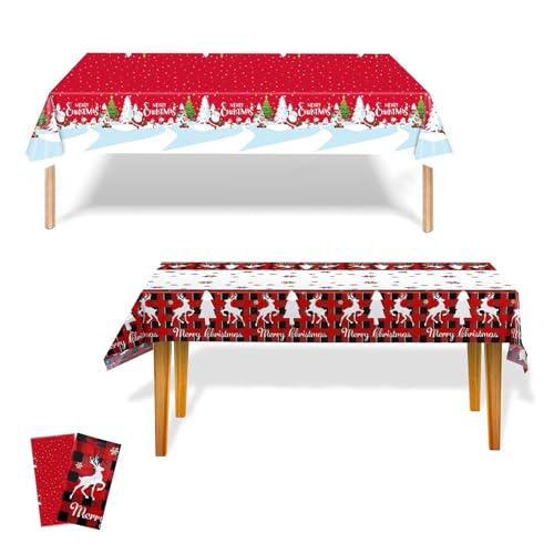 Weihnachten Plastik Tischdecke, 2er-Pack 137x274cm Rechteckige Partytischdecke für Weihnachten und Neujahr Party Dekoration (Weihnachtselch) von MILAIUN
