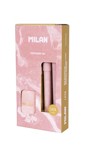 MILAN® Geschenkbox, Serie Lava, mit Kugelschreiber P1, Druckbleistift PL1 0,5 mm HB und Spitzer, Rosa von MILAN