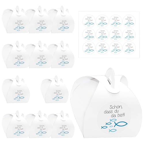 MILIAFLICK Geschenkbox Kommunion 24 Taufe Geschenkboxen Eukalyptus Fisch Kartonage Gastgeschenke Kommunion Geschenkbox Klein Kommunion Hochzeit von MILIAFLICK