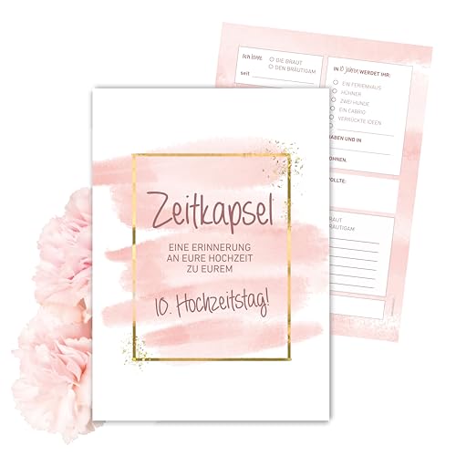 MILINDO Karten Hochzeitsgeschenk Zeitkapsel - Geschenk für Brautpaar – Erinnerungskarten – Gold – Rosa - Neutral von MILINDO