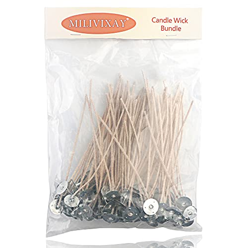 MILIVIXAY 100 Stück ECO 4 Dochte für Sojakerzen, 15,2 cm Baumwoll- und Papierkerzendocht, vorgewachste und Tabbed ECO-Dochte für die Herstellung von Soja-Kerzen. MILIVIXAY 100 Stück ECO 4 Dochte für Sojakerzen, 15,2 cm Baumwoll- und Papierkerzendocht, vorgewachste und Tabbed ECO-Dochte für die Herstellung von Soja-Kerzen. von MILIVIXAY