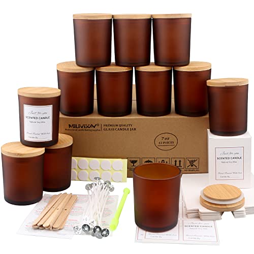 MILIVIXAY Mattierte bernsteinfarbene Kerzengläser aus Glas mit Deckeln und Kerzenherstellungs-Sets, leere Kerzengläser im Großpack zum Kerzenmachen, Gewürz- und Pulverdosen, 12er-Pack, 200 ml MILIVIXAY Mattierte bernsteinfarbene Kerzengläser aus Glas mit Deckeln und Kerzenherstellungs-Sets, leere Kerzengläser im Großpack zum Kerzenmachen, Gewürz- und Pulverdosen, 12er-Pack, 200 ml von MILIVIXAY