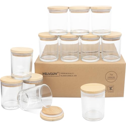 MILIVIXAY 12 Stück 200 ml klare, dicke Glas-Kerzengläser mit Deckel, leere Kerzengläser für die Herstellung von Kerzen, Gewürze, Pulverbehälter von MILIVIXAY