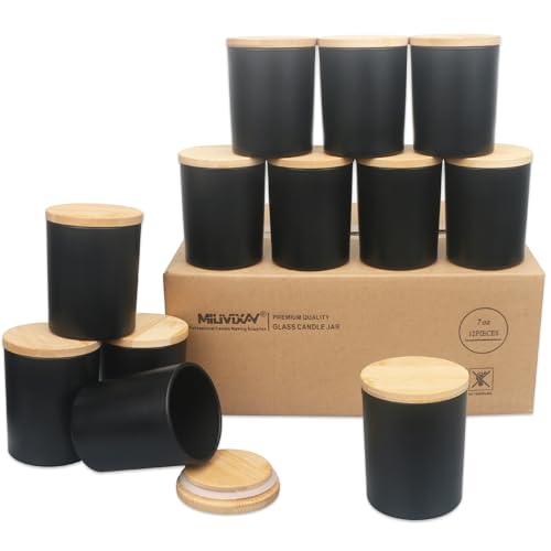 MILIVIXAY 12 Stück 200 ml mattschwarze dicke Glas-Kerzengläser mit Deckel – leere Kerzengläser für die Herstellung von Kerzen – Gewürz-, Pulverbehälter MILIVIXAY 12 Stück 200 ml mattschwarze dicke Glas-Kerzengläser mit Deckel – leere Kerzengläser für die Herstellung von Kerzen – Gewürz-, Pulverbehälter von MILIVIXAY