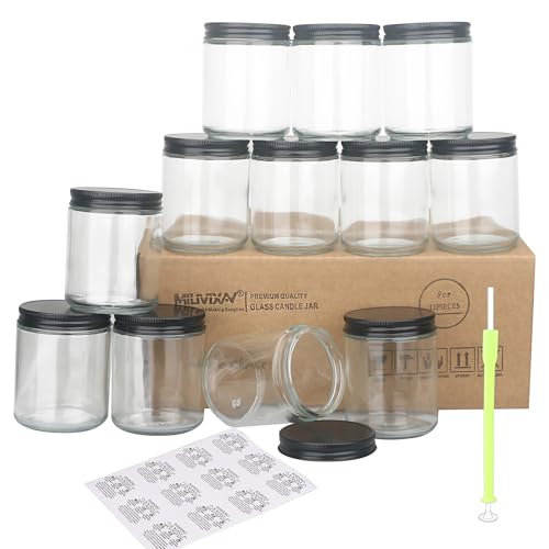 MILIVIXAY 12 Stück 237 ml dicke, transparente Kerzengläser aus Glas mit schwarzen Metalldeckeln. Leere Kerzengläser für die Herstellung von Kerzen, Einmachglas für Gewürze, Flüssigkeiten, Proben MILIVIXAY 12 Stück 237 ml dicke, transparente Kerzengläser aus Glas mit schwarzen Metalldeckeln. Leere Kerzengläser für die Herstellung von Kerzen, Einmachglas für Gewürze, Flüssigkeiten, Proben von MILIVIXAY