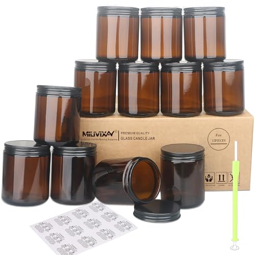 MILIVIXAY 12 Stück 237 ml dickes Glas dunkel bernsteinfarbene Kerzengläser mit komplett schwarzen Metalldeckeln, leere Kerzengläser für die Herstellung von Kerzen, Einmachglas für Gewürze MILIVIXAY 12 Stück 237 ml dickes Glas dunkel bernsteinfarbene Kerzengläser mit komplett schwarzen Metalldeckeln, leere Kerzengläser für die Herstellung von Kerzen, Einmachglas für Gewürze von MILIVIXAY