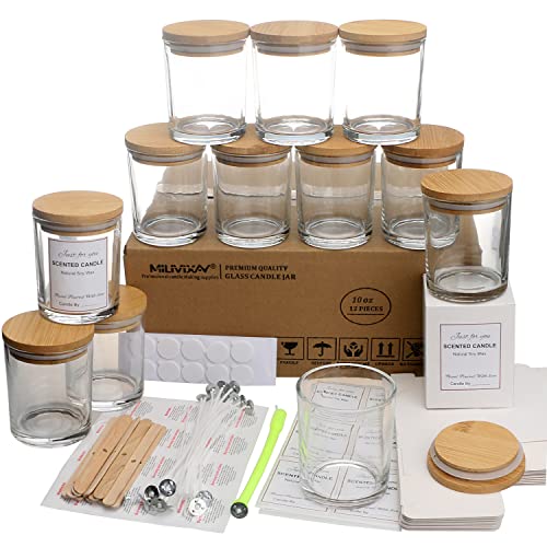 MILIVIXAY Klare Kerzengläser aus Glas mit Deckeln und Kerzenherstellungs-Sets, leere Kerzengläser im Großpack zum Kerzenmachen, Gewürz- und Pulverdosen, 12er-Pack, 295 ml von MILIVIXAY