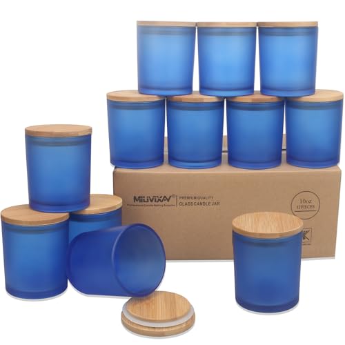 MILIVIXAY 12 Stück 284 ml Milchglas-Kerzengläser mit Deckel, leere Kerzengläser für die Herstellung von Kerzen, Gewürze, Pulverbehälter. von MILIVIXAY