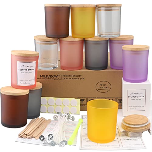 MILIVIXAY 12 Stück 284 ml bunte Glaskerzengläser mit Deckel und Kerzenherstellungs-Kits – leere Kerzengläser für die Herstellung von Kerzen – Gewürz-, Pulverbehälter von MILIVIXAY
