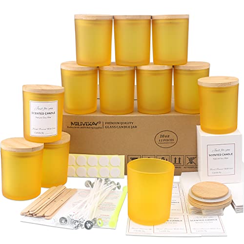 MILIVIXAY 12 Stück 284 ml matte gelbe Glaskerzengläser mit Deckel und Kerzenherstellungs-Kits – leere Kerzengläser für die Herstellung von Kerzen – Gewürz-, Pulverbehälter von MILIVIXAY