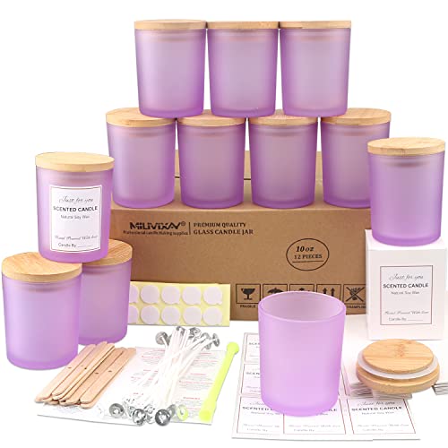 MILIVIXAY 12 Stück 284 ml matte lila Glaskerzengläser mit Deckel und Kerzenherstellungssets – leere Kerzengläser für die Herstellung von Kerzen – Gewürze, Pulverbehälter von MILIVIXAY