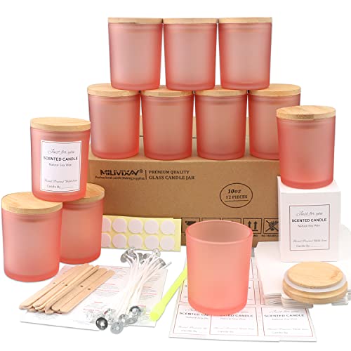 MILIVIXAY 12 Stück 284 ml mattrosa Glaskerzengläser mit Deckel und Kerzenherstellungs-Kits – leere Kerzengläser für die Herstellung von Kerzen – Gewürz-, Pulverbehälter von MILIVIXAY
