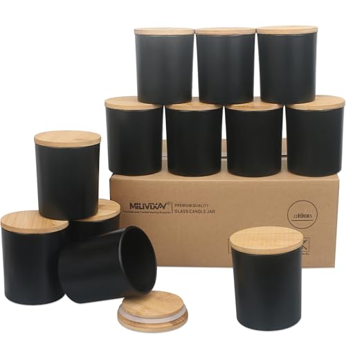 MILIVIXAY 12 Stück 284 ml mattschwarze, dicke Glas-Kerzengläser mit Deckel – leere Kerzengläser für die Herstellung von Kerzen – Gewürz-, Pulverbehälter MILIVIXAY 12 Stück 284 ml mattschwarze, dicke Glas-Kerzengläser mit Deckel – leere Kerzengläser für die Herstellung von Kerzen – Gewürz-, Pulverbehälter von MILIVIXAY