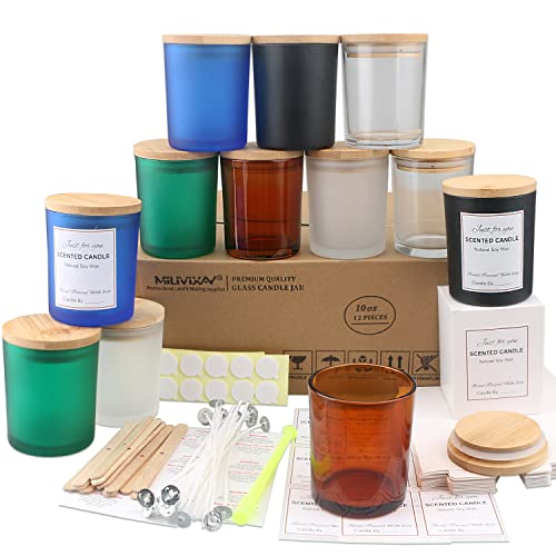 MILIVIXAY 12 Stück 284 ml mehrfarbige Kerzengläser aus Glas mit Deckel und Kerzenherstellungs-Sets – leere Kerzengläser für die Herstellung von Kerzen – Gewürze, Pulverbehälter., 10oz MILIVIXAY 12 Stück 284 ml mehrfarbige Kerzengläser aus Glas mit Deckel und Kerzenherstellungs-Sets – leere Kerzengläser für die Herstellung von Kerzen – Gewürze, Pulverbehälter., 10oz von MILIVIXAY