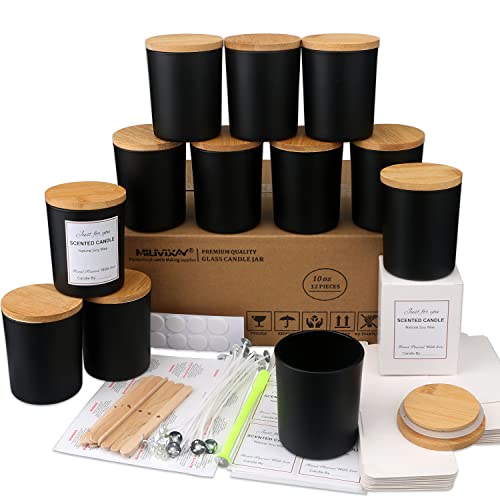 MILIVIXAY Kerzengläser mit Deckel und Kerzenherstellungs-Kits, schwarz, matt, 284 ml, 12 Stück von MILIVIXAY