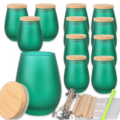 MILIVIXAY 12 Stück 325 ml Kerzengläser Mit Bambusdeckel und Herstellungs-Kits - Mattgrüne, Leere Ovale Design-Gläser für Große Kerzen, Gewürze MILIVIXAY 12 Stück 325 ml Kerzengläser Mit Bambusdeckel und Herstellungs-Kits - Mattgrüne, Leere Ovale Design-Gläser für Große Kerzen, Gewürze von MILIVIXAY