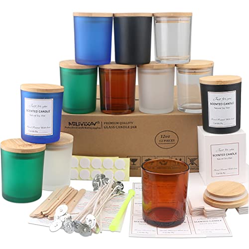 MILIVIXAY 12 Stück 340 ml mehrfarbige Glaskerzengläser mit Deckel und Kerzenherstellungssets – leere Kerzengläser für die Herstellung von Kerzen – Gewürze, Pulverbehälter (mehrfarbig-01) von MILIVIXAY