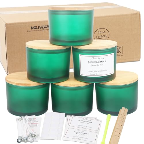 MILIVIXAY 6 x 473 ml Kerzengläser mit Bambusdeckel und Kerzenherstellungs-Kits – 3 Docht-Kerzenglas, leere mattgrüne, dicke Gläser für die Herstellung großer Kerzen – Gewürz-, Pulverbehälter. MILIVIXAY 6 x 473 ml Kerzengläser mit Bambusdeckel und Kerzenherstellungs-Kits – 3 Docht-Kerzenglas, leere mattgrüne, dicke Gläser für die Herstellung großer Kerzen – Gewürz-, Pulverbehälter. von MILIVIXAY
