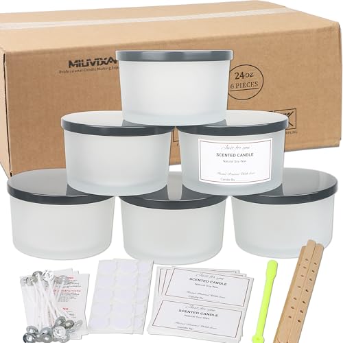 MILIVIXAY 6 x 680 ml Kerzengläser Mit Metalldeckel und Kerzenherstellungs-Kits-3 Docht-Kerzengläser, leere Milchglas Kerzengläser für die Herstellung großer Kerzen, Gewürz, Pulverbehälter. von MILIVIXAY